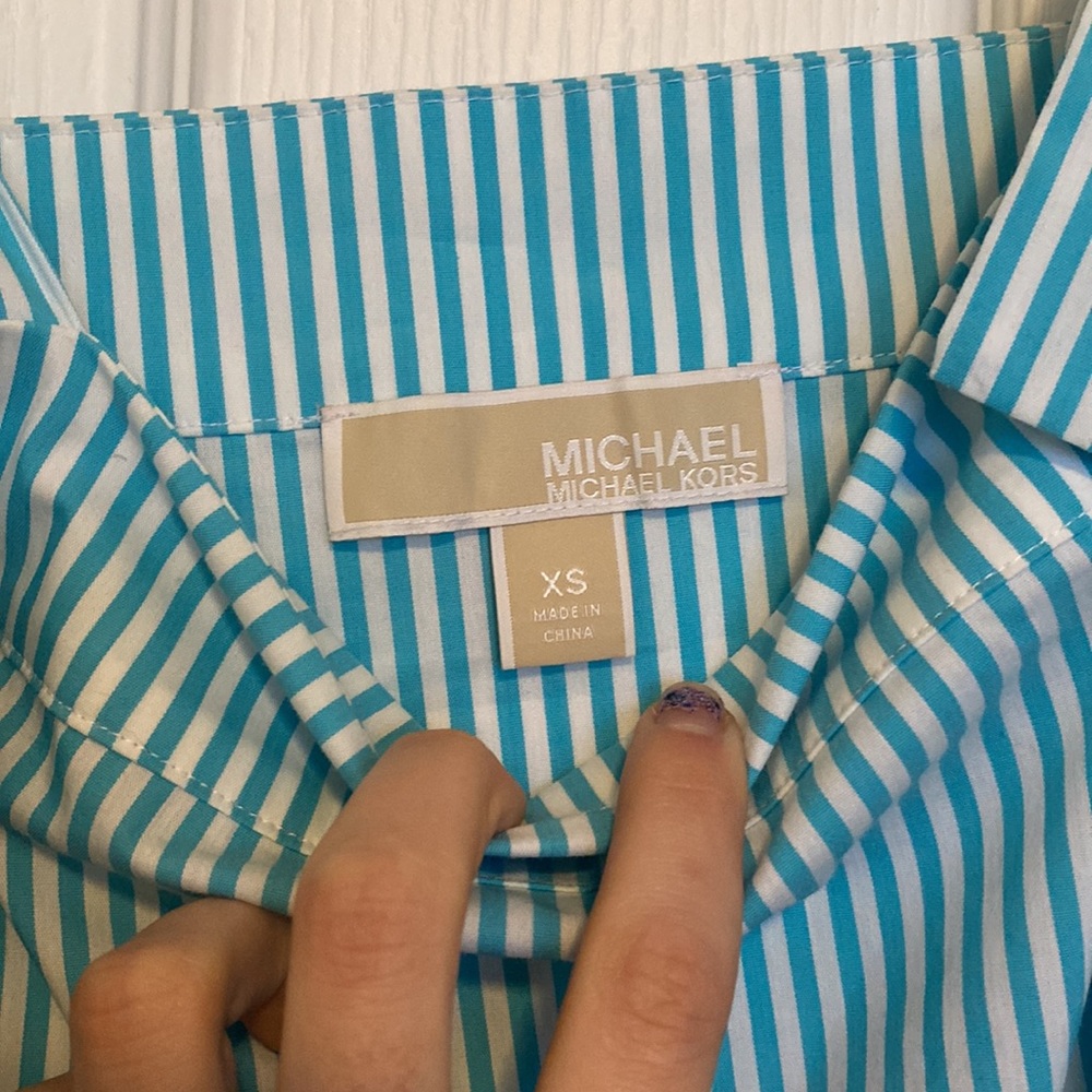 Michael Kors Aqua / White Striped, Peep Shoulder Blouse - Picture 5 of 7